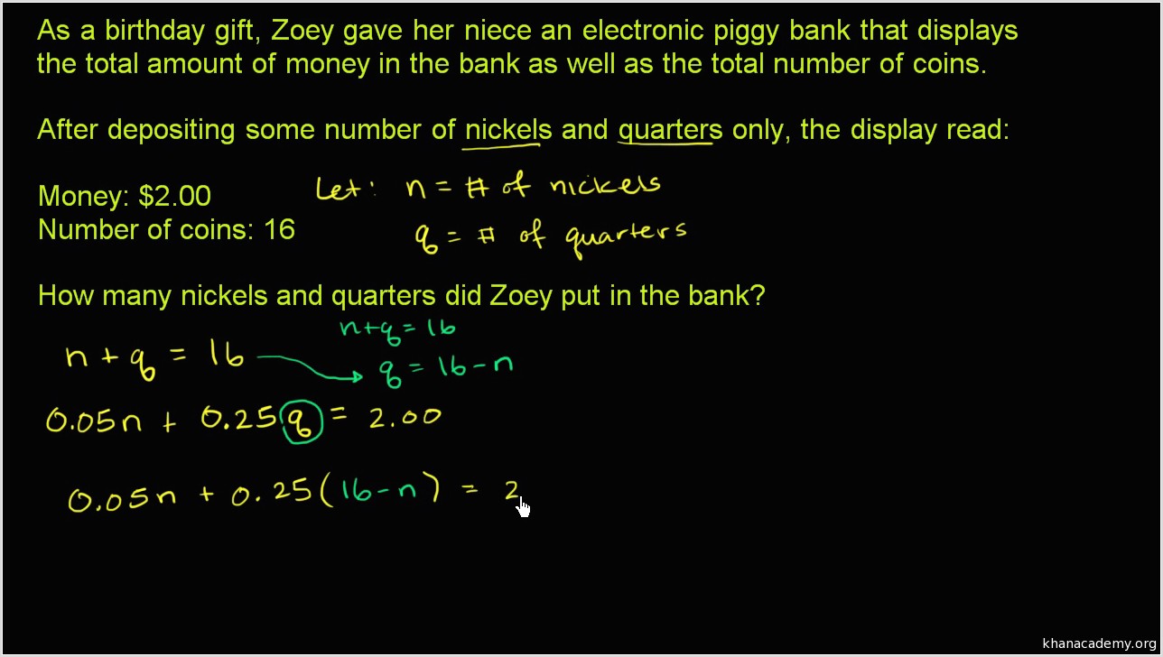 System Of Equations Word Problems Involving Money