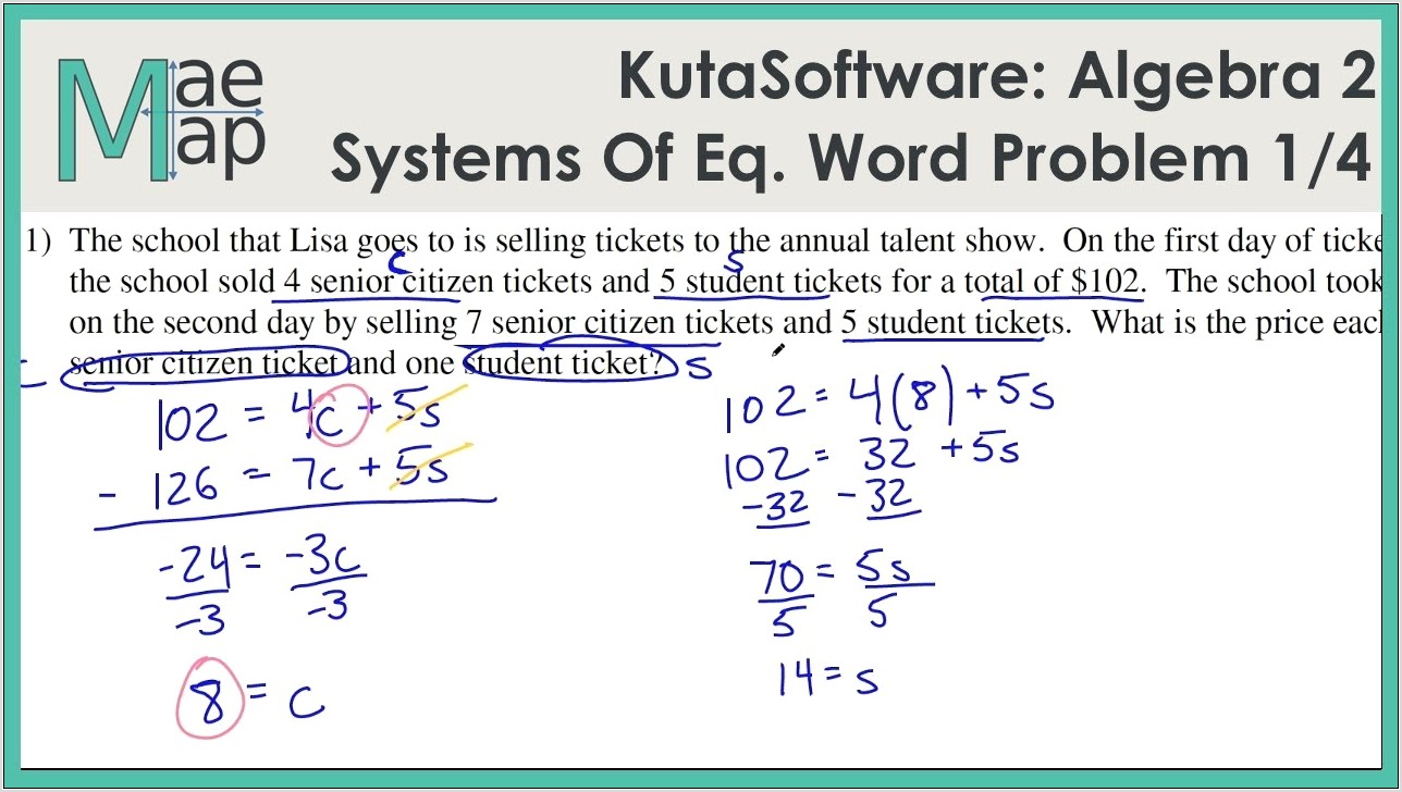 System Of Equations Word Problems Percentage