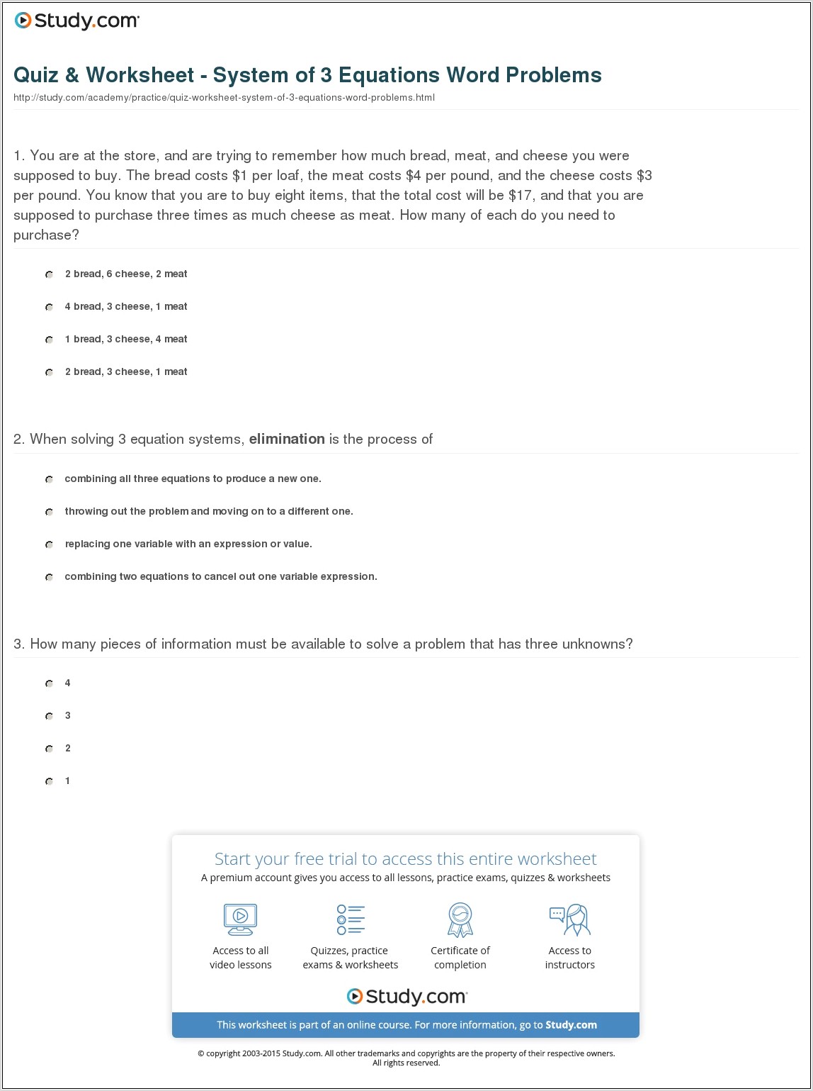 Systems Of Equation Word Problem Worksheet