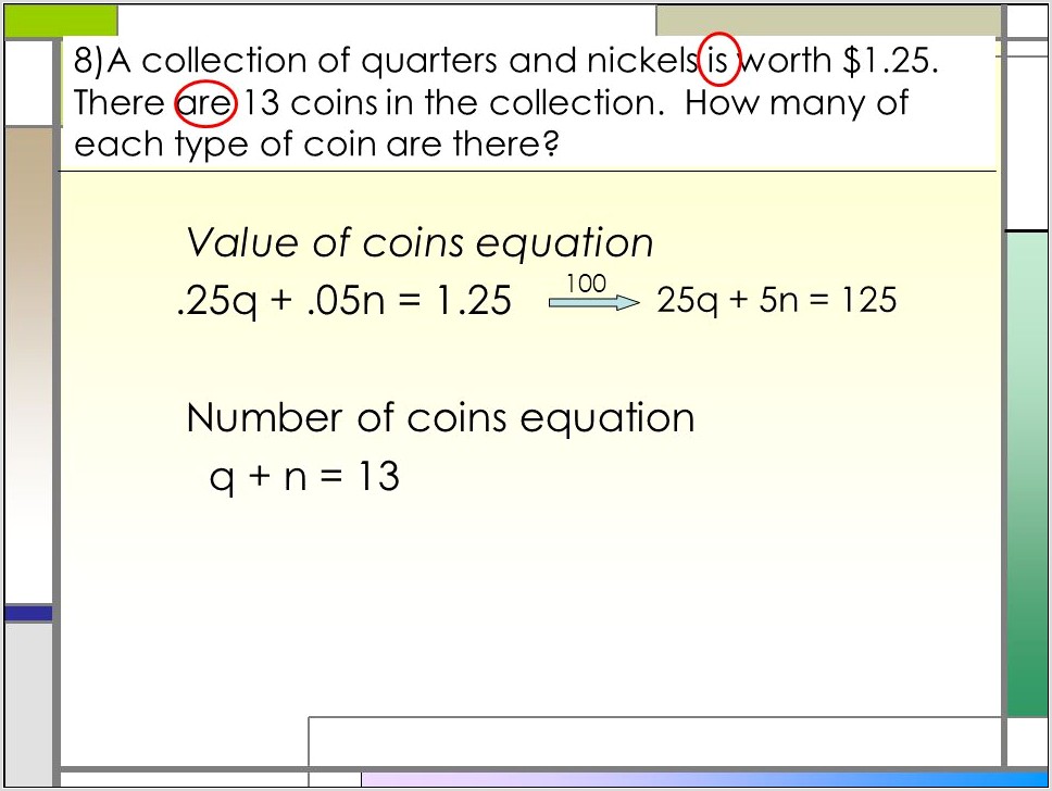 Systems Of Equations Word Problems Coins