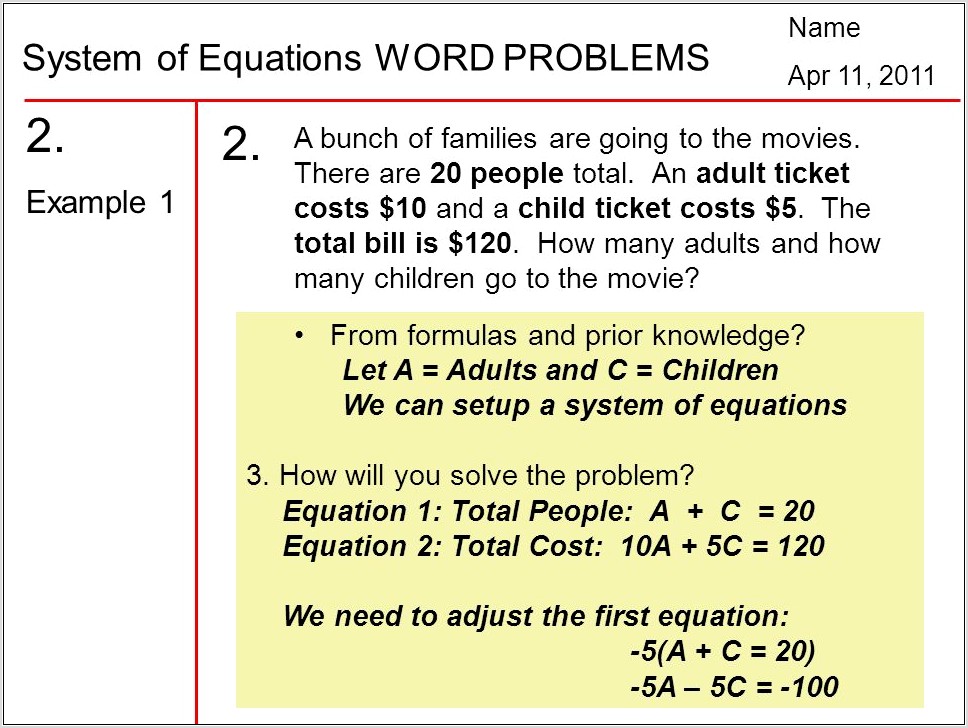 Systems Of Equations Word Problems Learnzillion