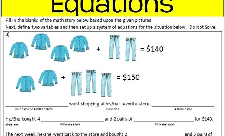 Systems Of Equations Word Problems Notes