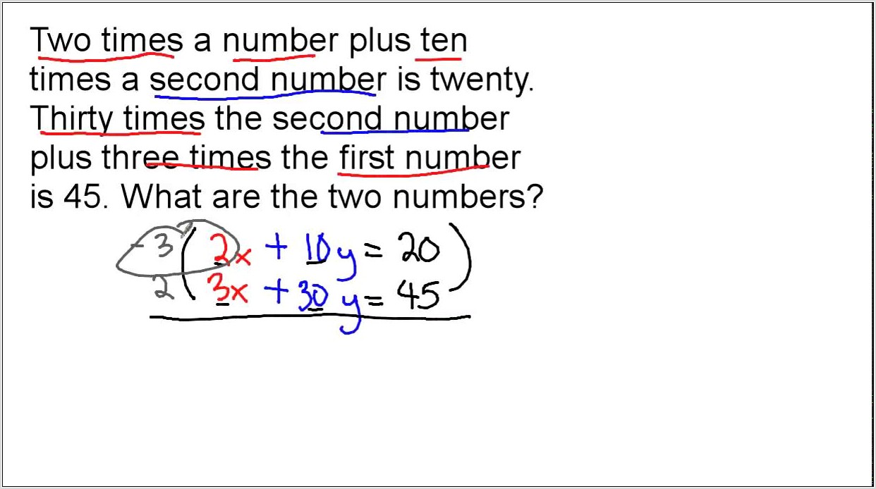 Systems Of Equations Word Problems Two Numbers