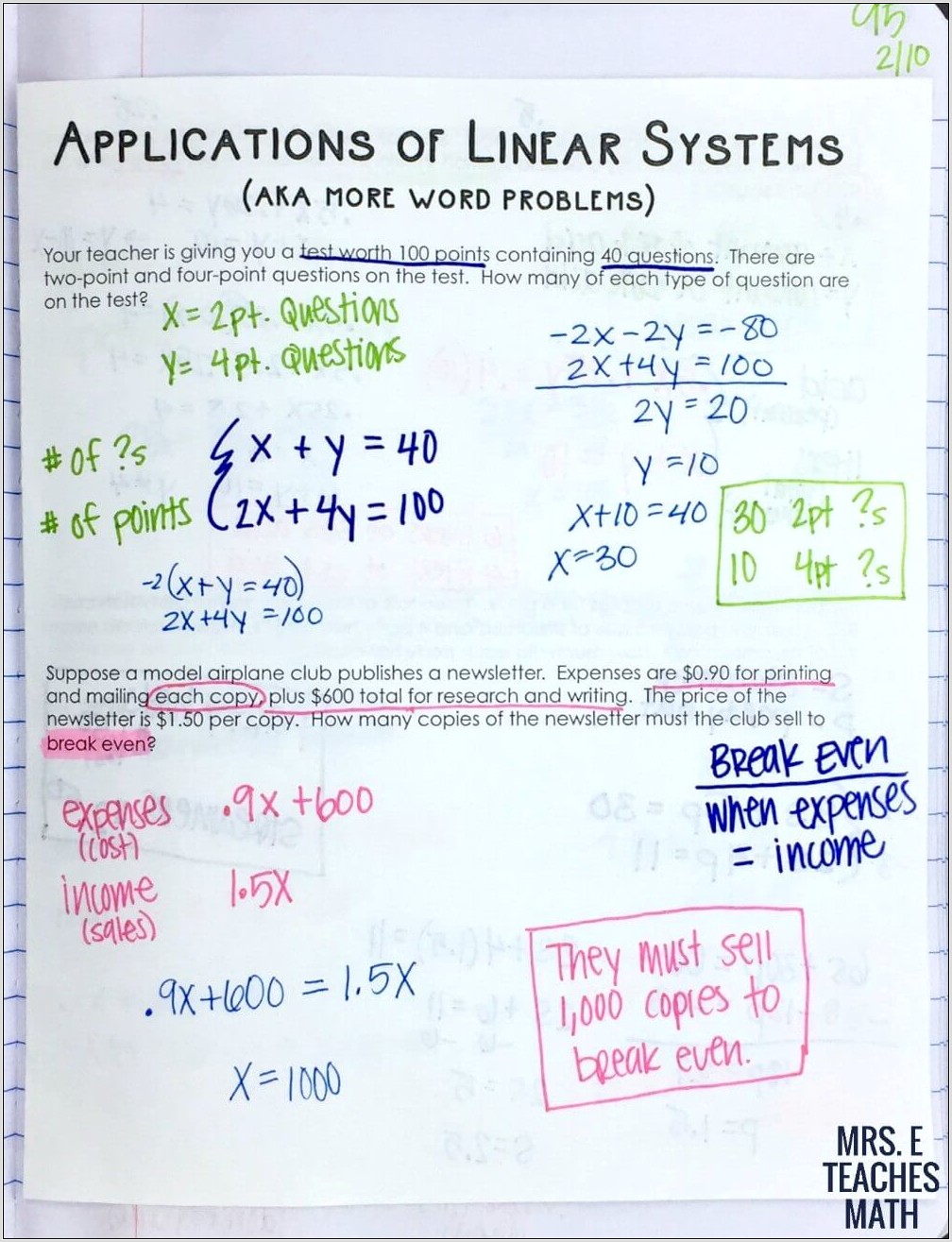 Systems Of Equations Word Problems Using Graphing