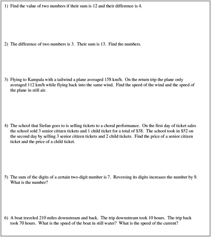 Systems Of Equations Word Problems Using Matrices