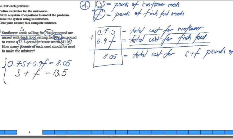 Systems Of Equations Word Problems Using Substitution