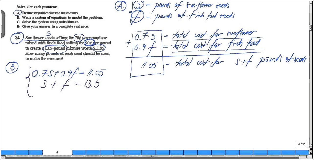 Systems Of Equations Word Problems Using Substitution