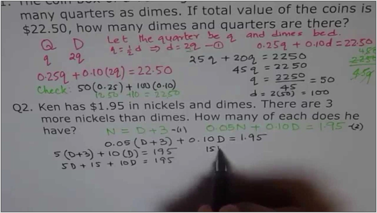Systems Of Equations Word Problems With Money