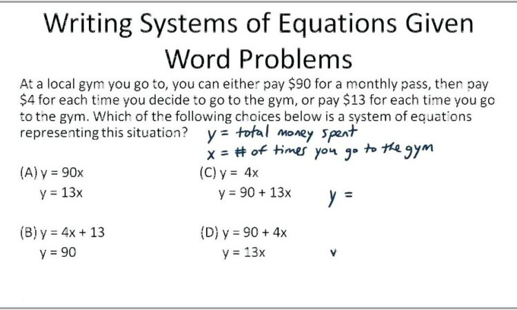 Systems Of Linear Equation Word Problems Worksheet