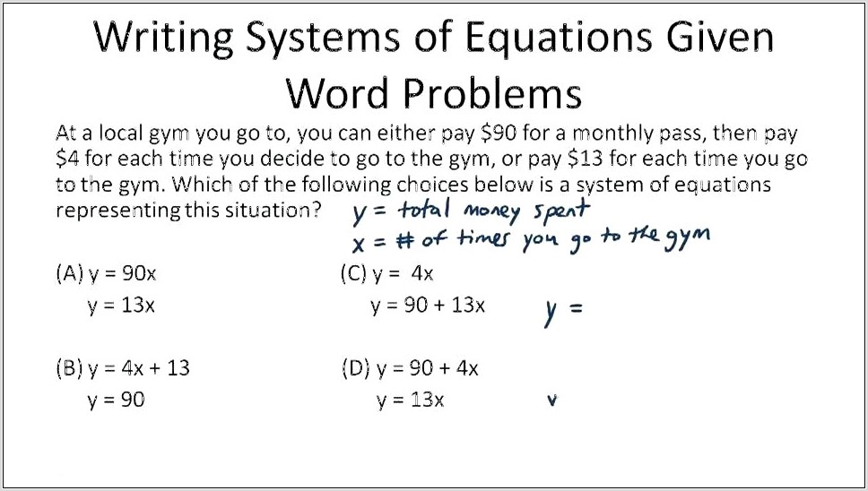 Systems Of Linear Equation Word Problems Worksheet