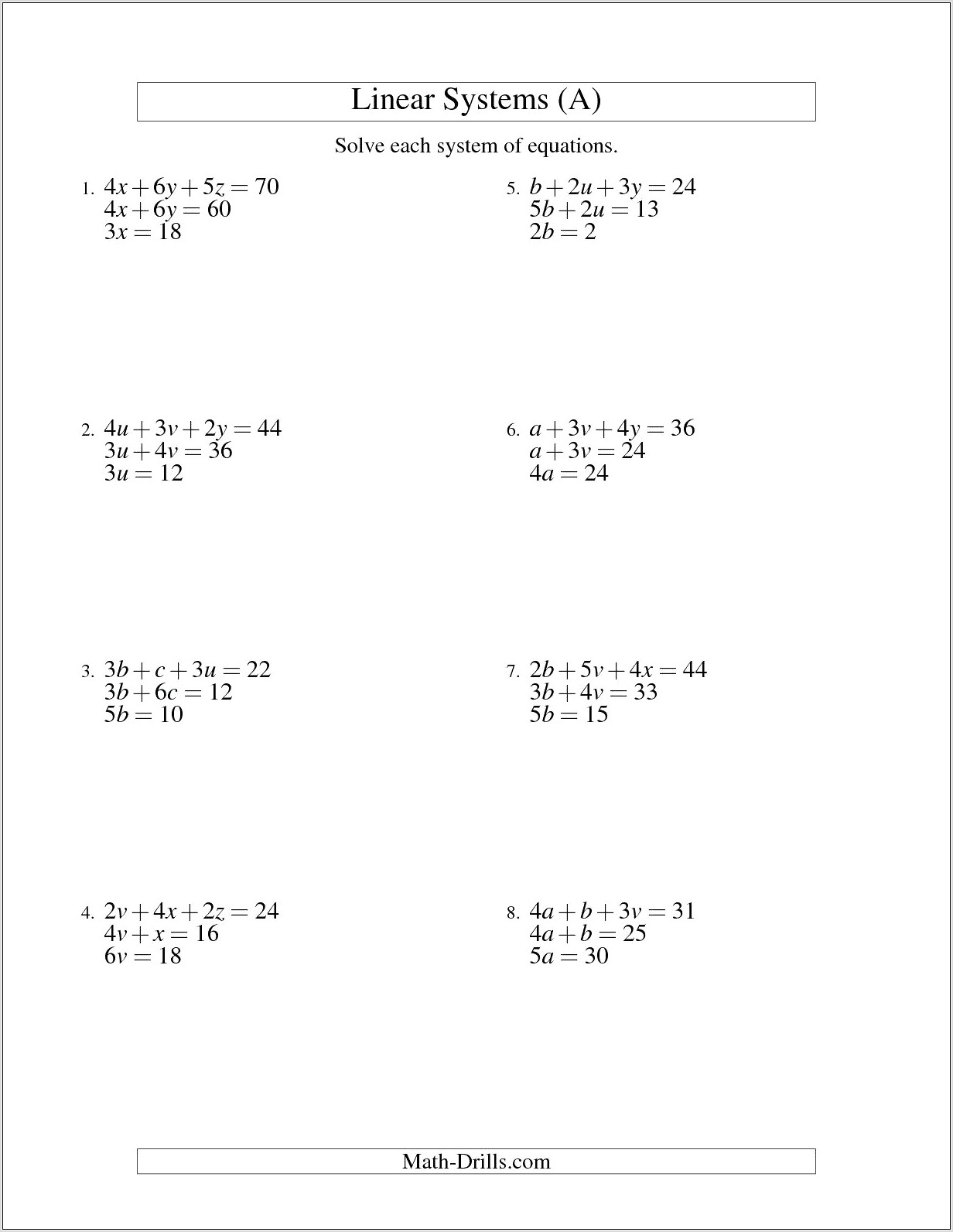 Systems Of Three Equations Word Problems Worksheet