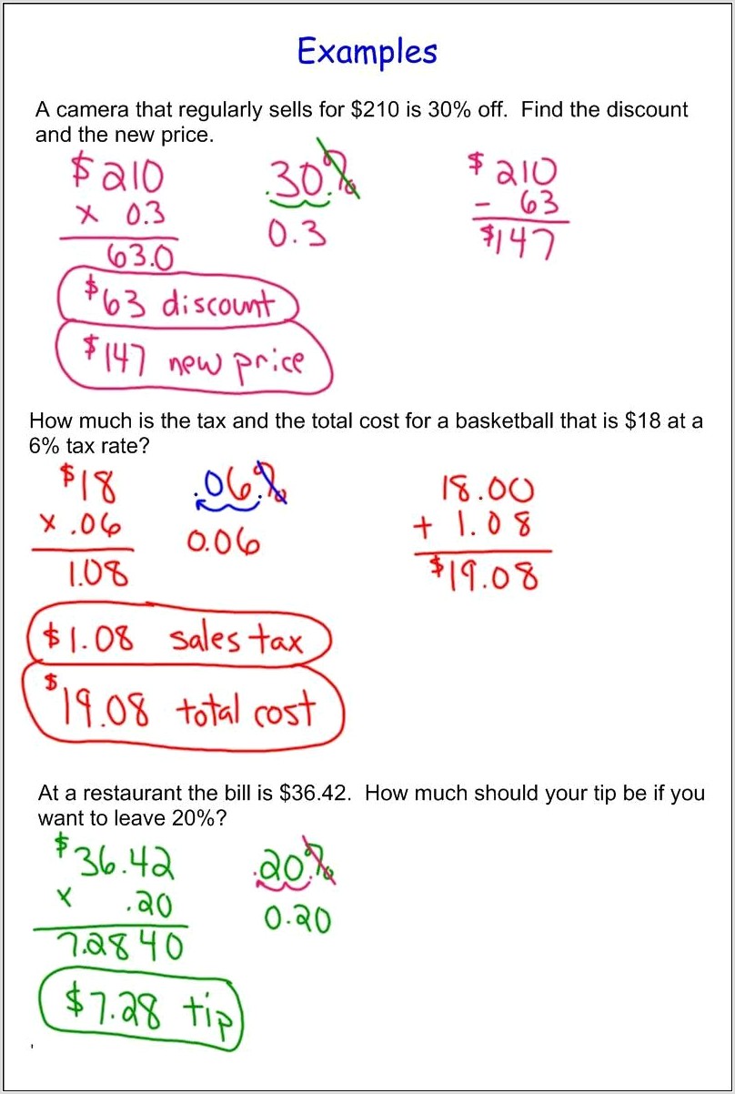 Tax And Discount Worksheet Answers