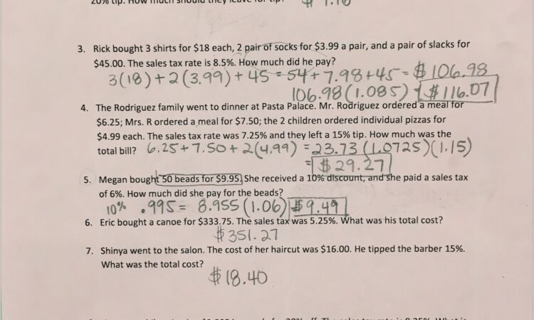 Tax And Tip Worksheet Pdf