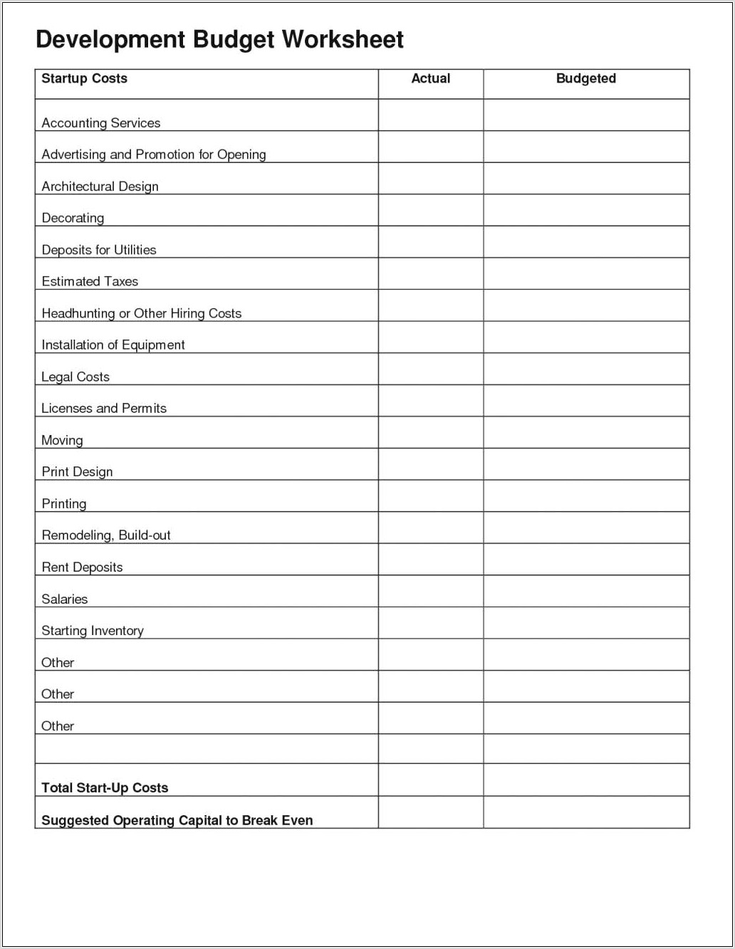 Tax Deduction Worksheet For Small Business