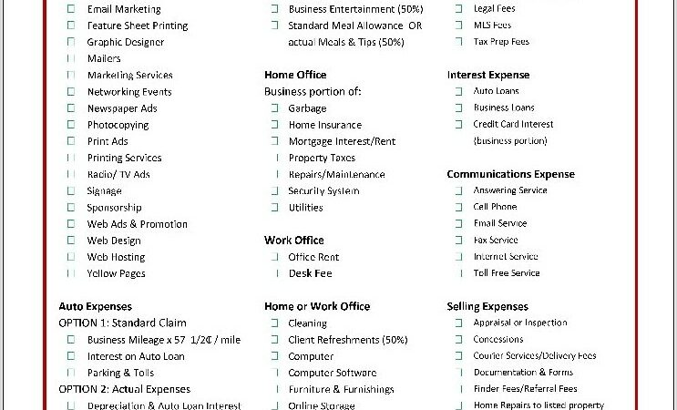 Tax Worksheet For Deductions