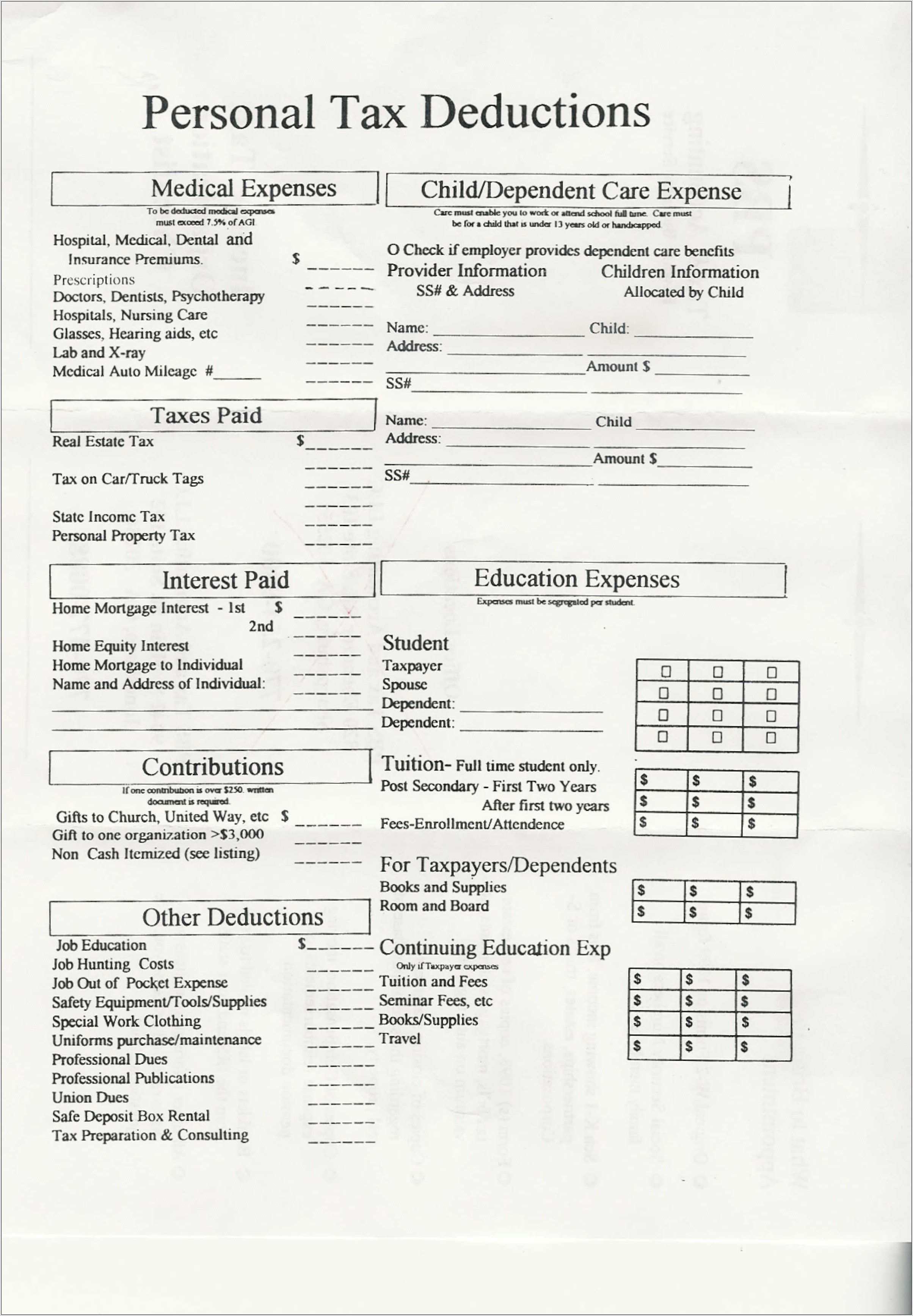 Tax Worksheet For Llc