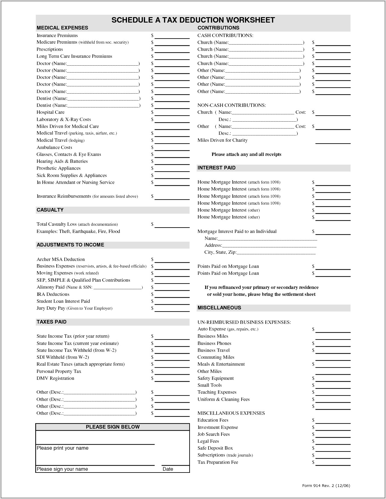 Tax Worksheet For Realtor Deductions