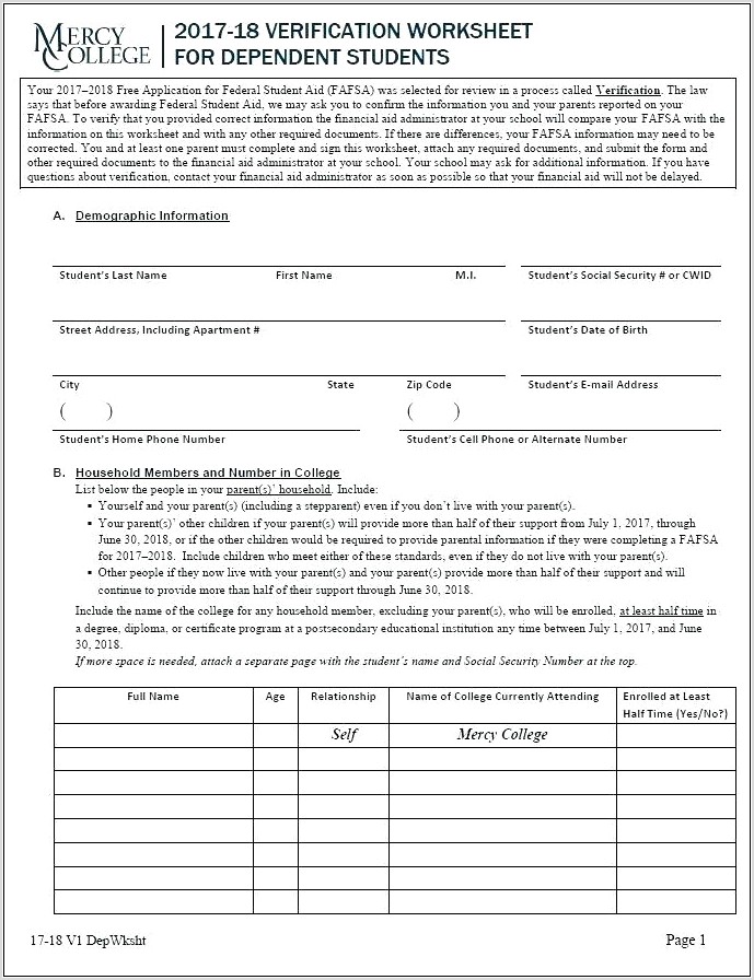 Tax Worksheet For Students