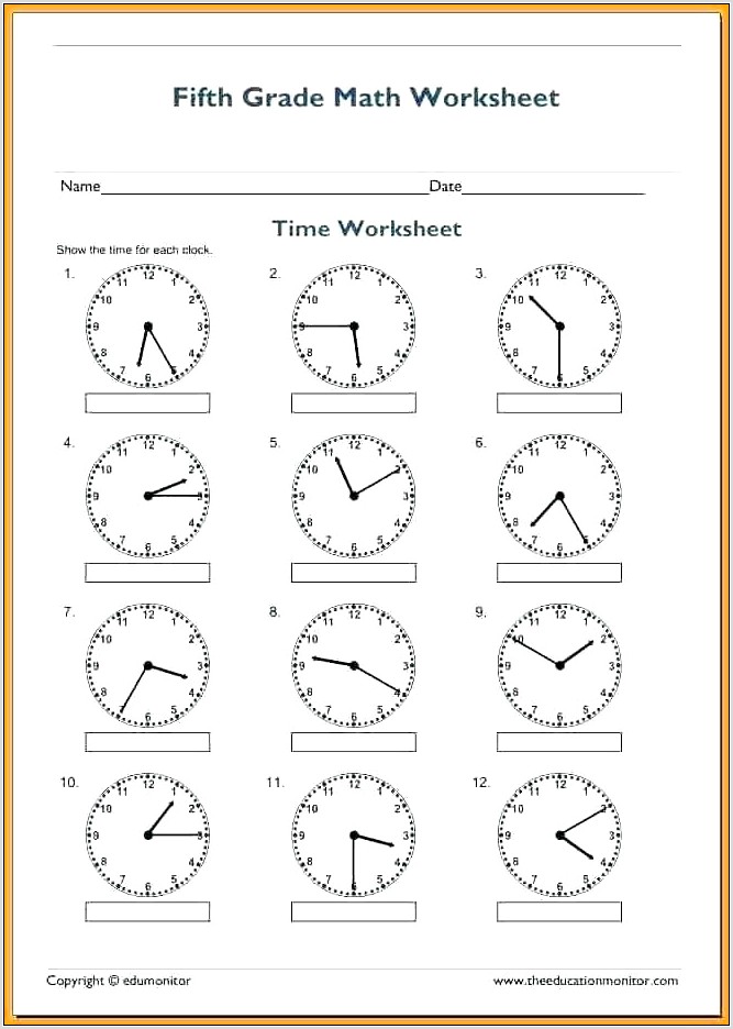 Telling The Time Worksheet Nearest Minute