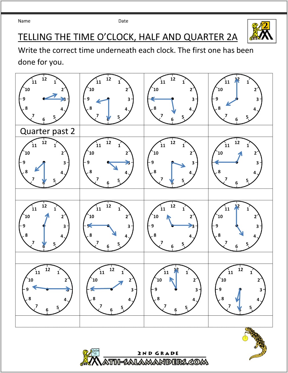Telling The Time Worksheet Quarter Past