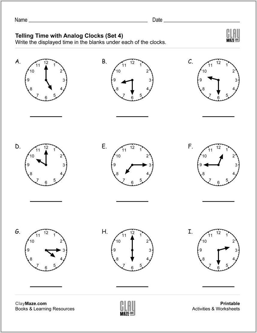 Telling Time Analog Worksheet