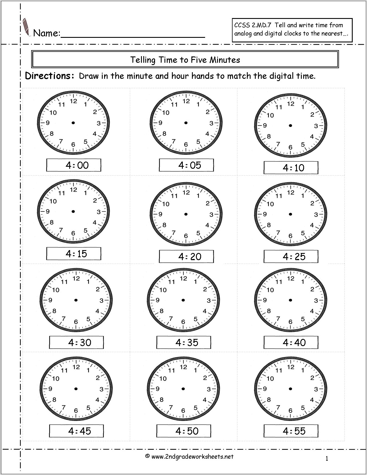 Telling Time By Quarter Hour Worksheet