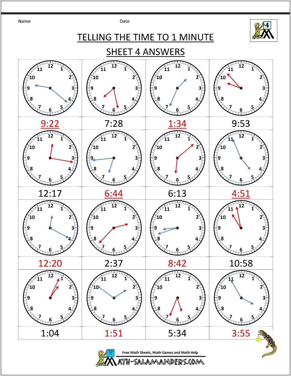 Telling Time By The Minute Worksheet
