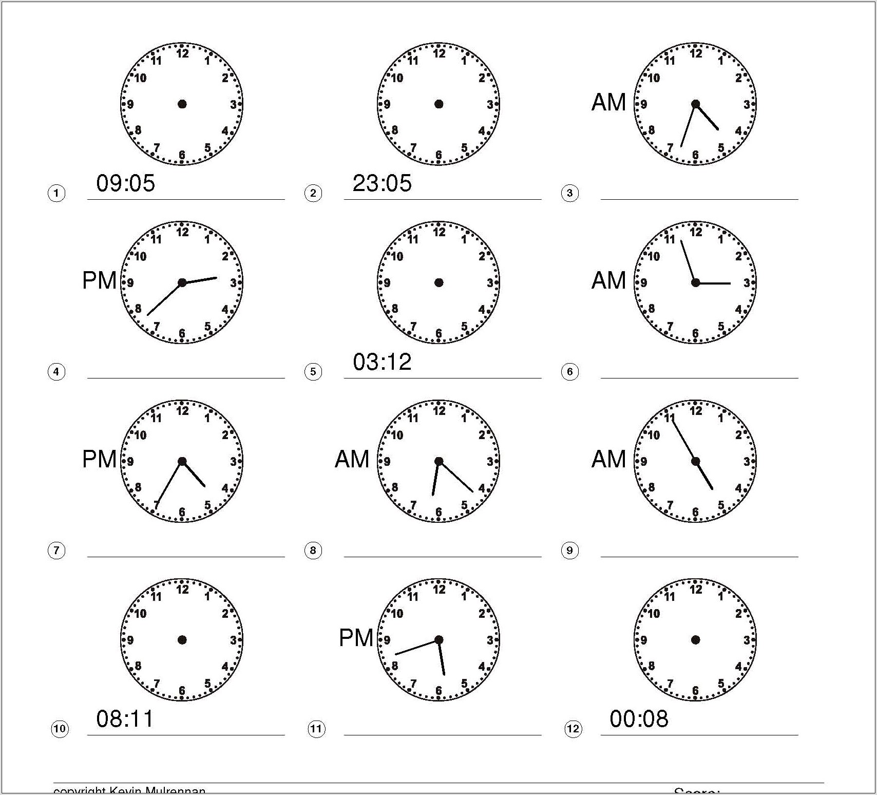 Telling Time Differentiated Worksheets