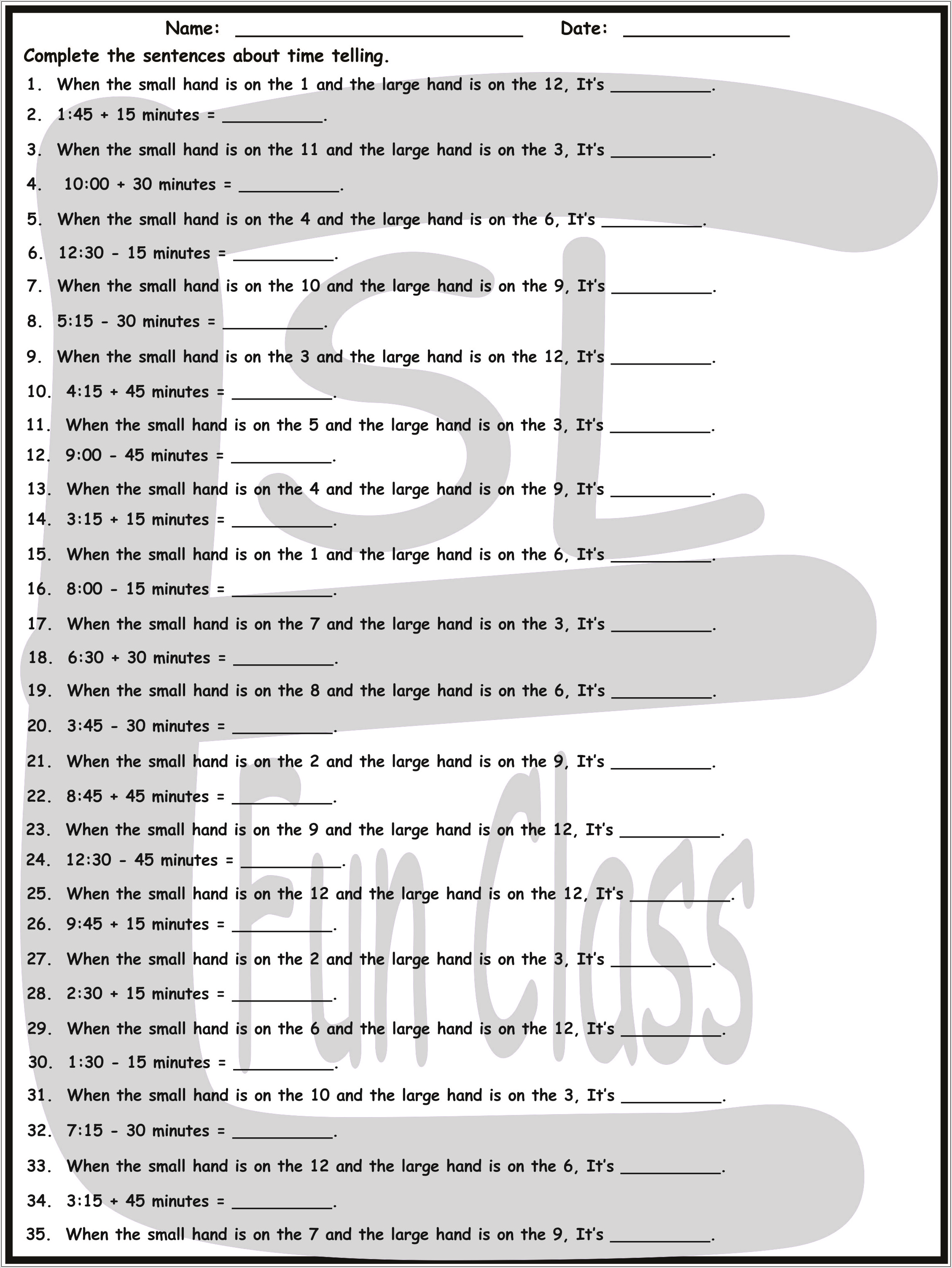 Telling Time Esl Worksheet