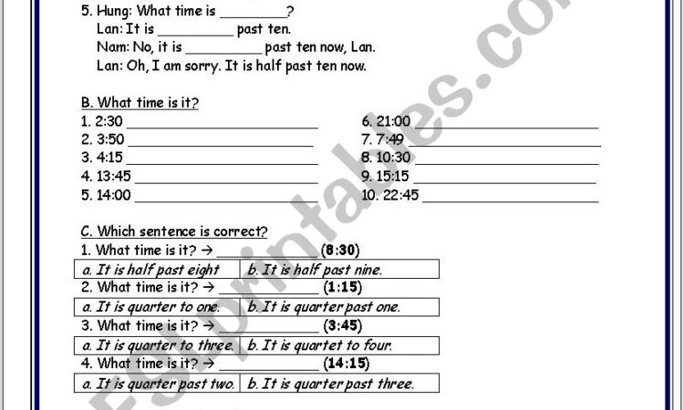 Telling Time Exercises In English