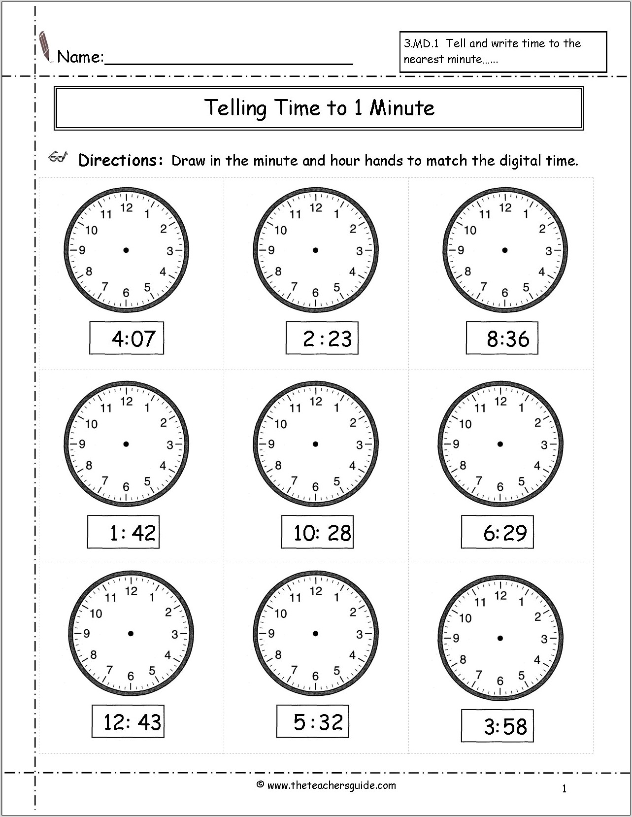 Telling Time Minutes After Worksheet
