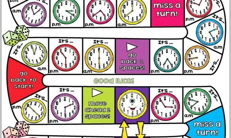 Telling Time Printable Board Game