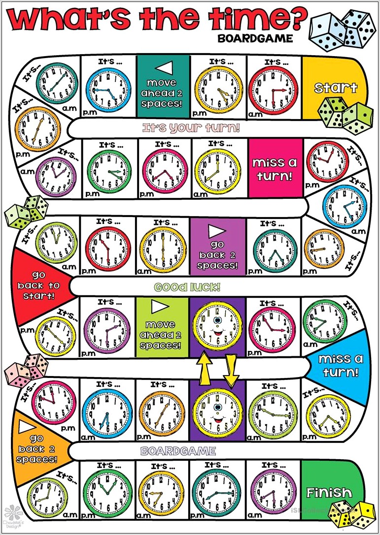 Telling Time Printable Board Game