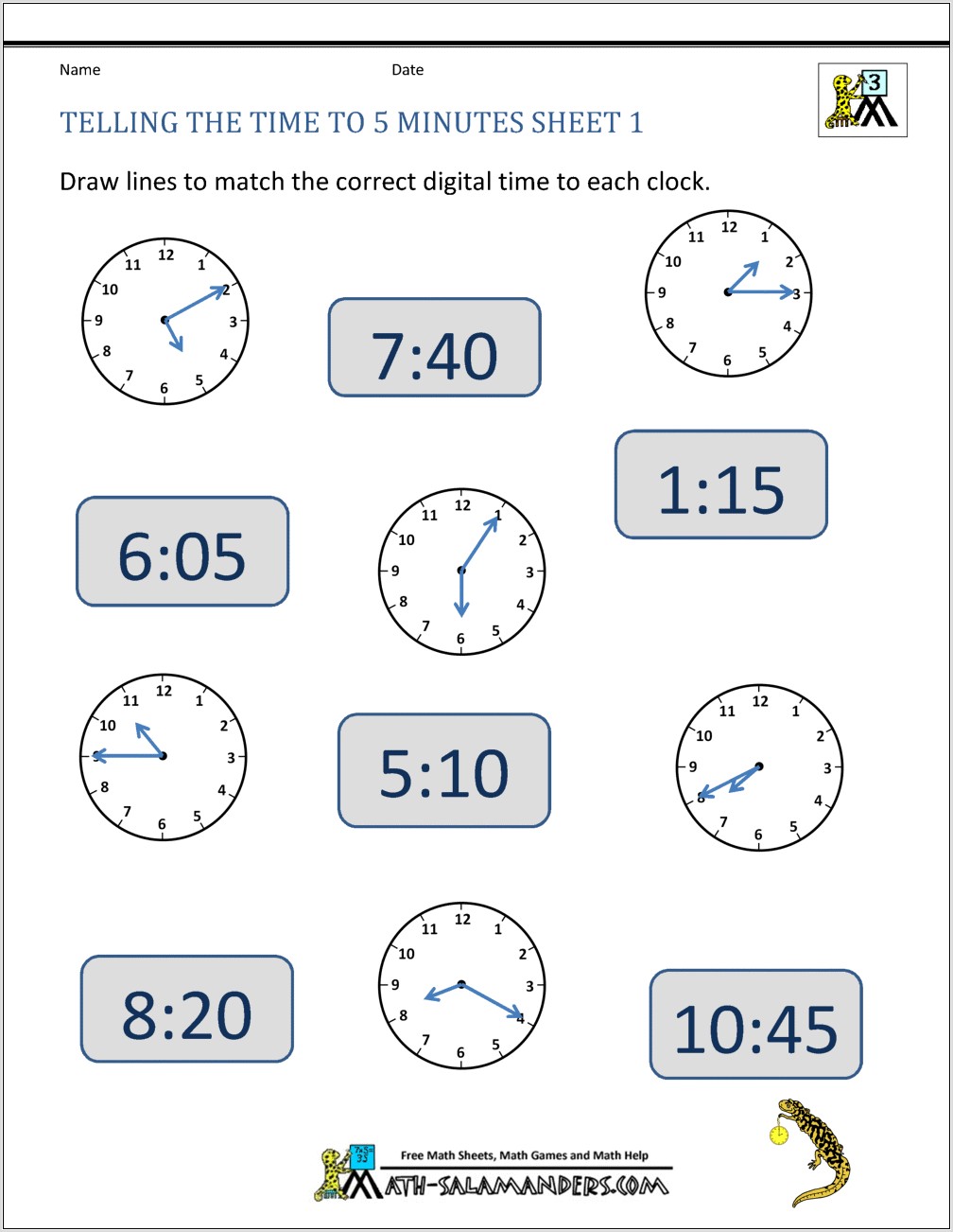 Telling Time Printable Games For 2nd Grade