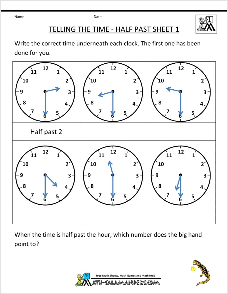 Telling Time Printable Games For First Grade