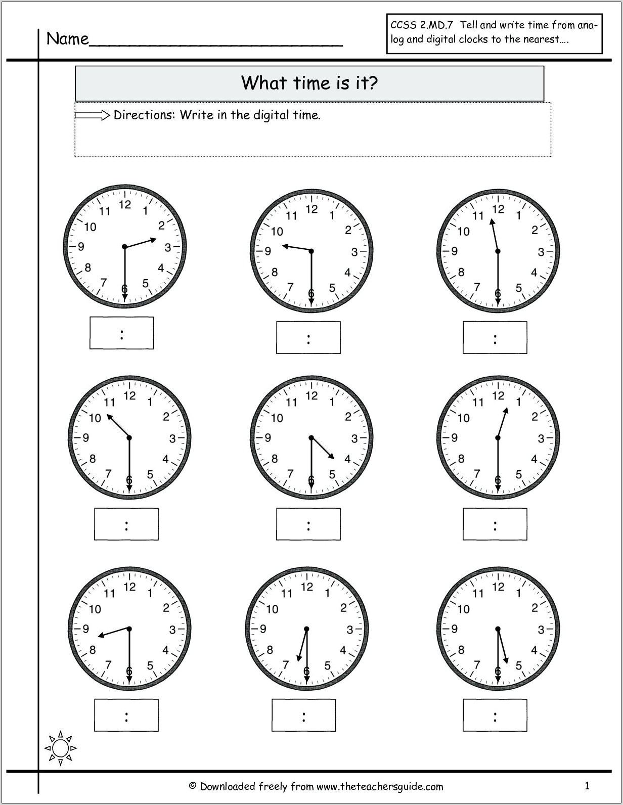 Telling Time To The Half Hour Worksheet
