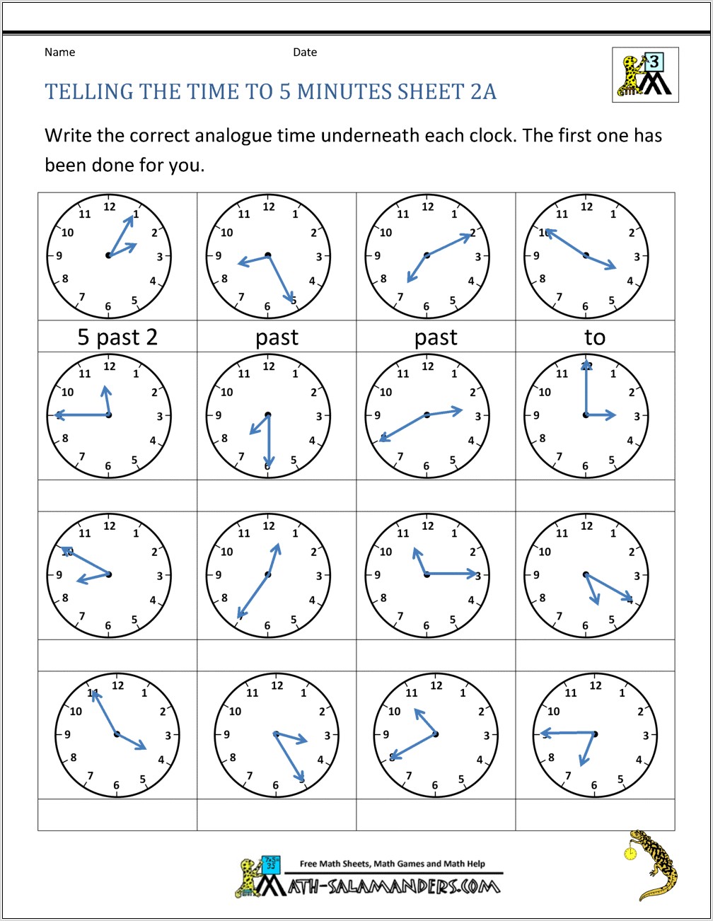 Telling Time To The Minute Printable Worksheets