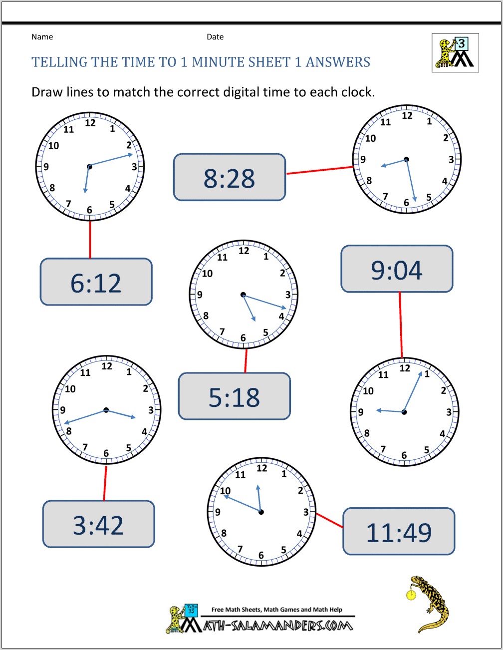 Telling Time To The Nearest Minute Worksheets
