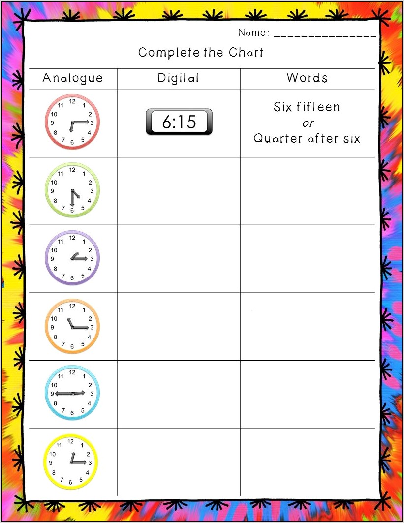 Telling Time Word Search Worksheets