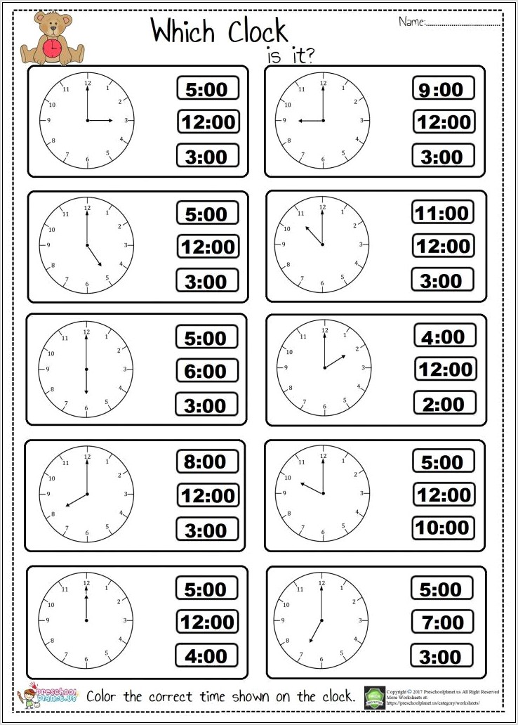 Telling Time Worksheet For First Graders