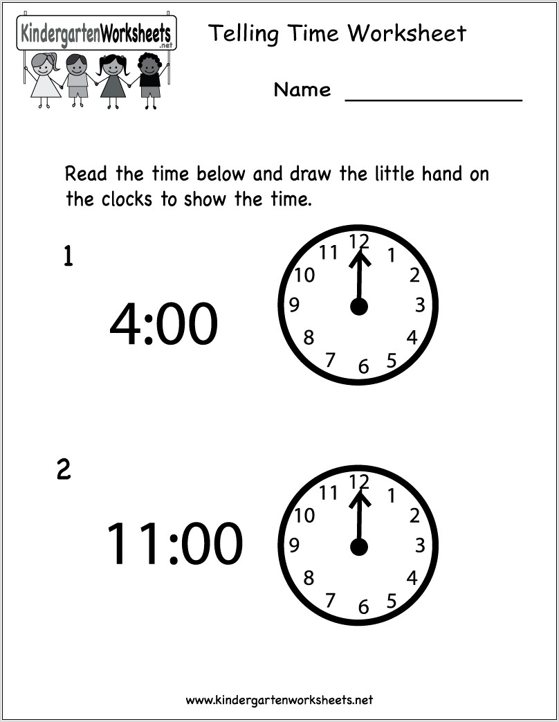 Telling Time Worksheet For Kindergarten
