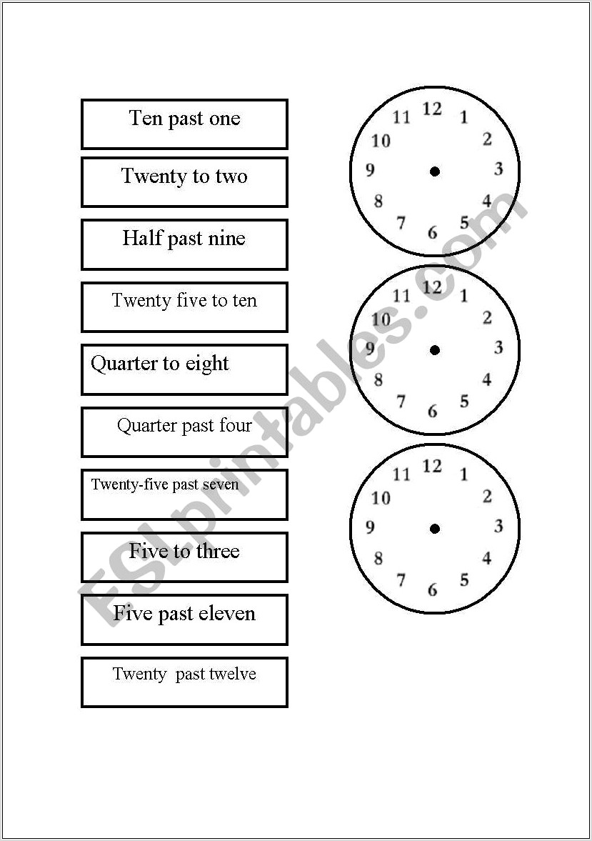 Telling Time Worksheet Games