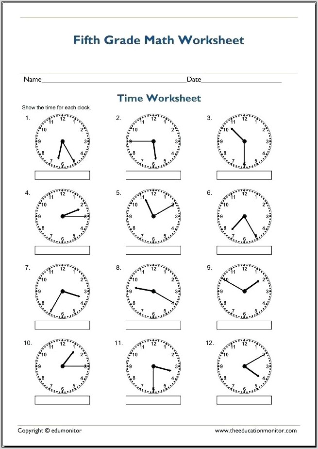 Telling Time Worksheet Grade 4