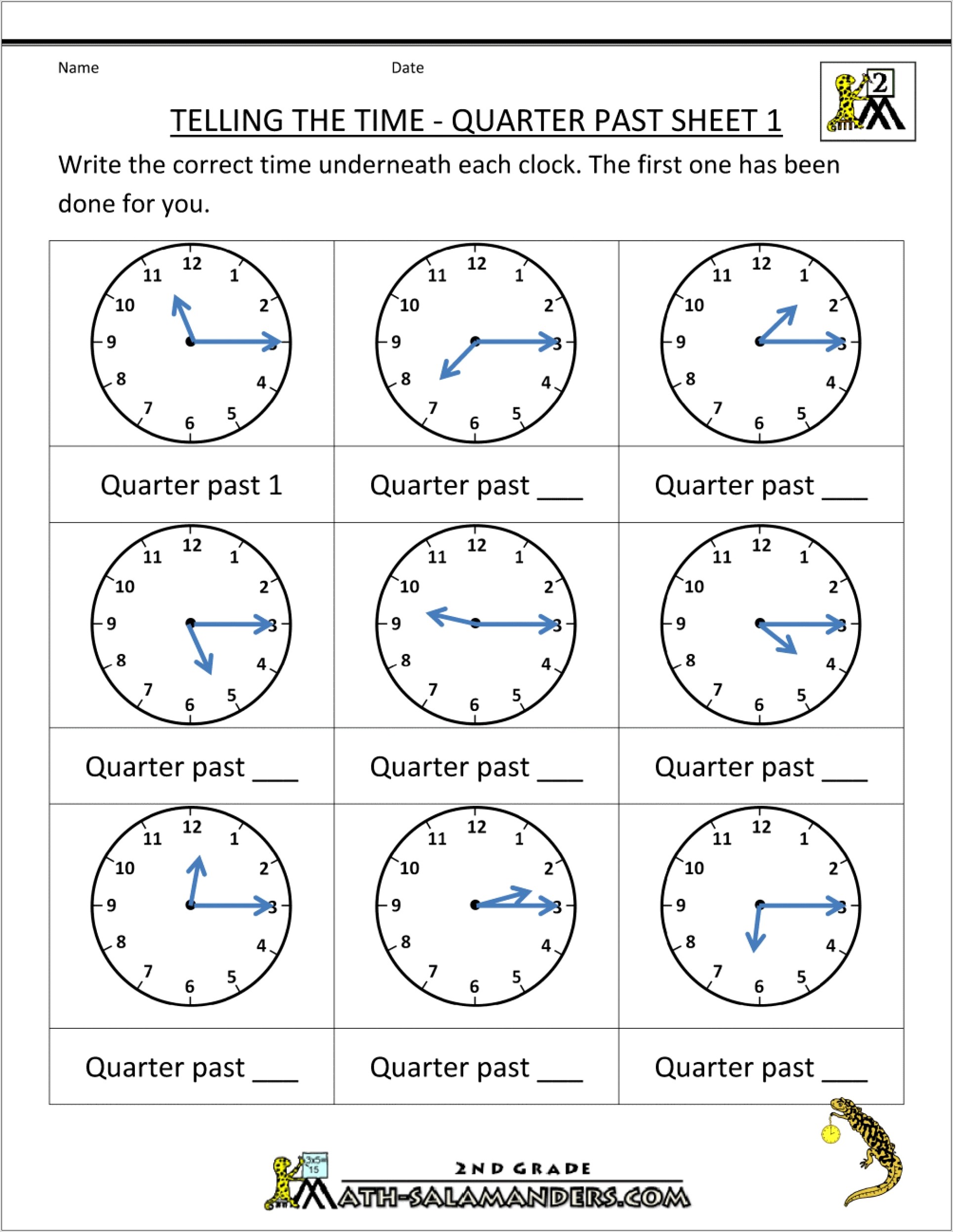 Telling Time Worksheet Oclock