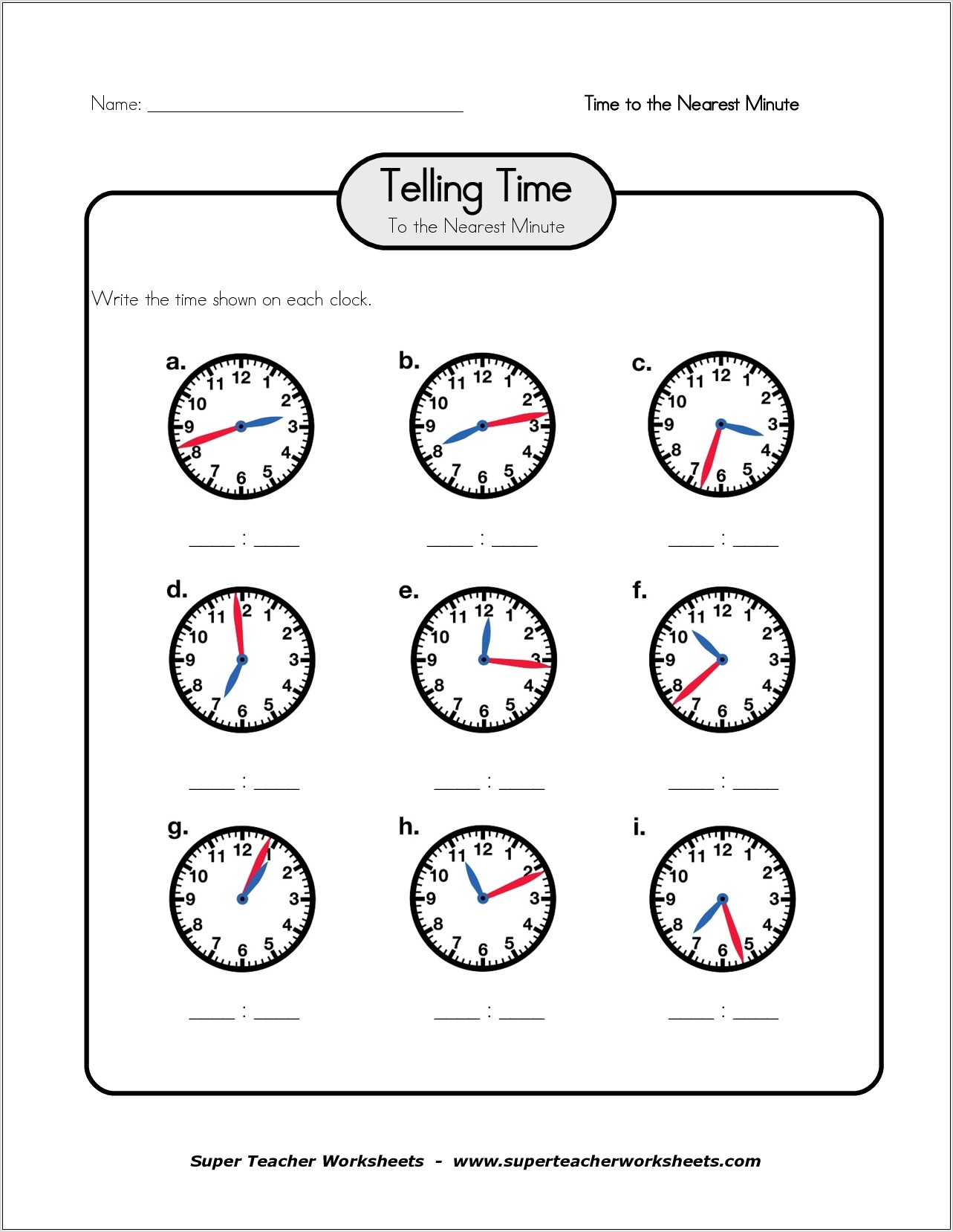 Telling Time Worksheet Printable
