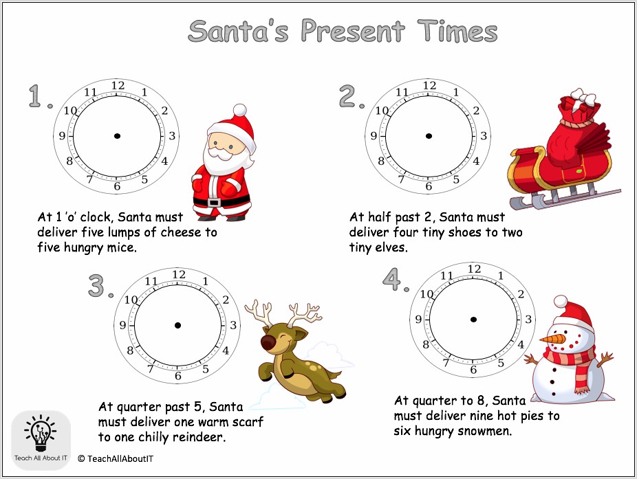 Telling Time Worksheets Christmas