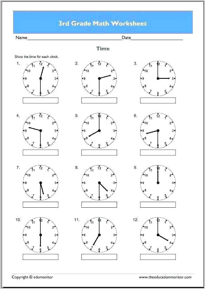 Telling Time Worksheets For Third Grade
