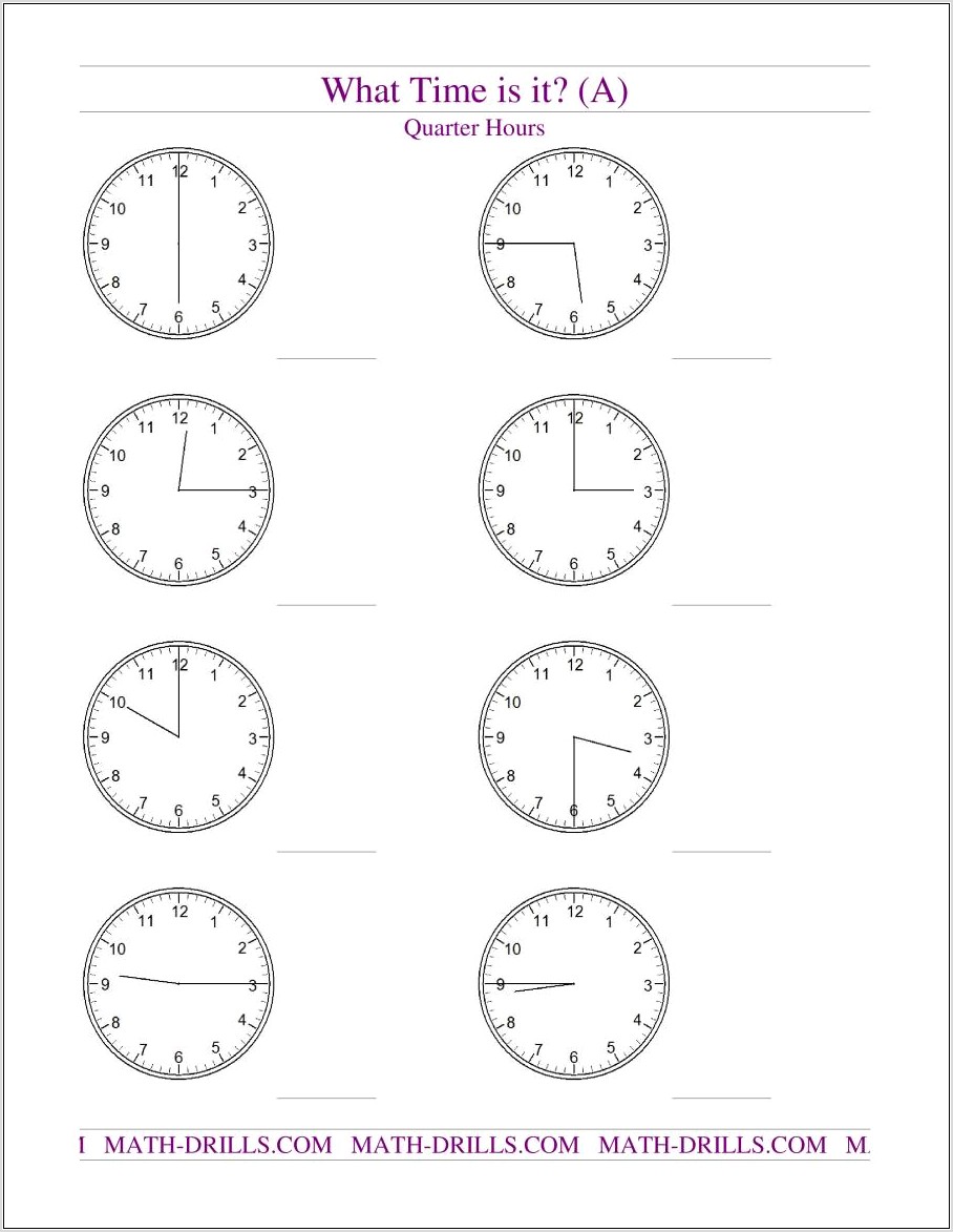 Telling Time Worksheets Math Drills