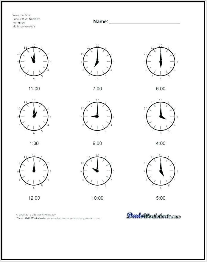 Telling Time Worksheets Nearest Quarter Hour