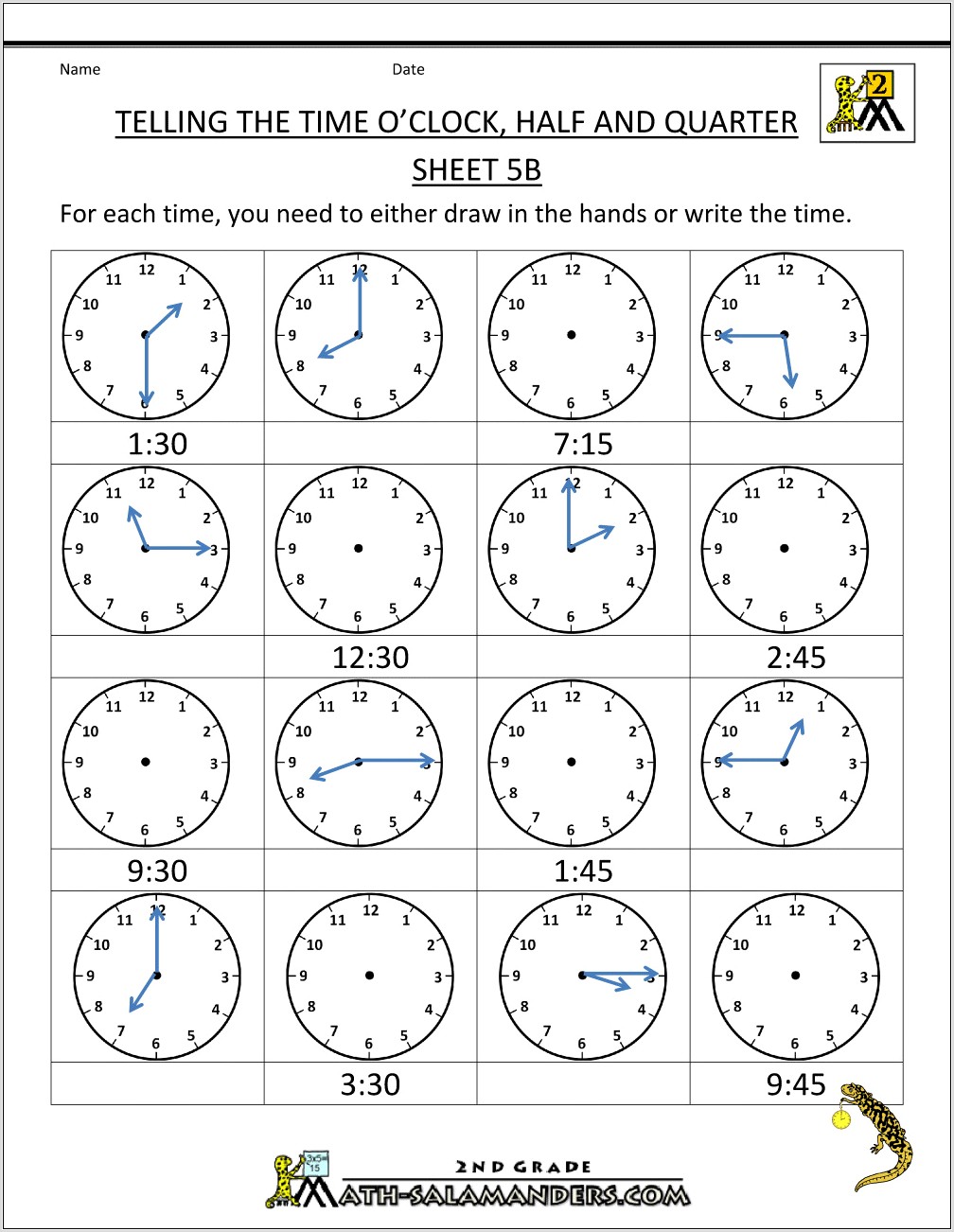 Telling Time Worksheets Past And To